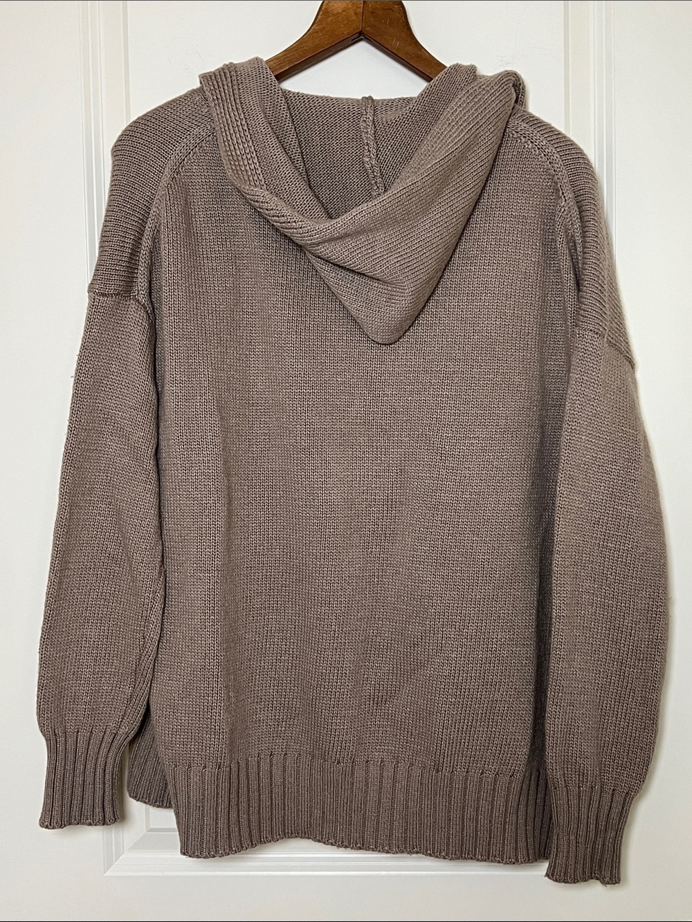 Maronie Hooded Open-Front Knit Cardigan Wool Blend Taupe Brown Small - Picture 4 of 6